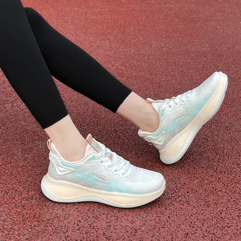 DEERWAY Cushioned Slip Resistant Low Top Running Shoes Women's White Green Orange-10