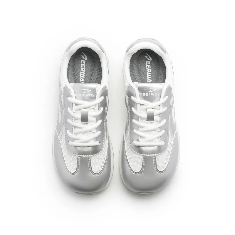 DEERWAY Abrasion Resistant Breathable Low Top Casual Shoes Women's White Silver-3
