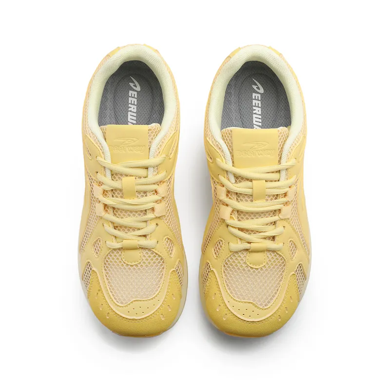 DEERWAY Height Increasing Abrasion Resistant Lightweight Low Top Casual Shoes Women's Yellow-2