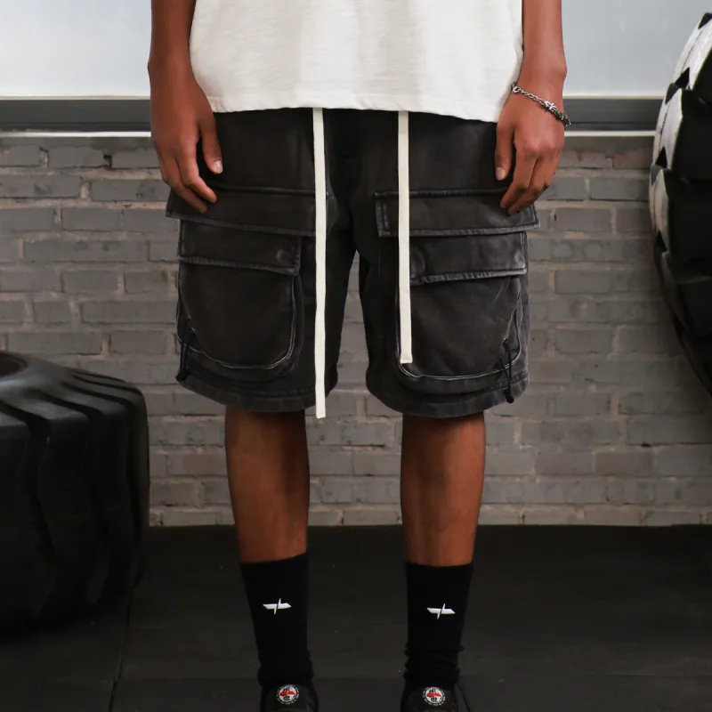 WILDX Cargo Shorts Unisex Washed Black-3