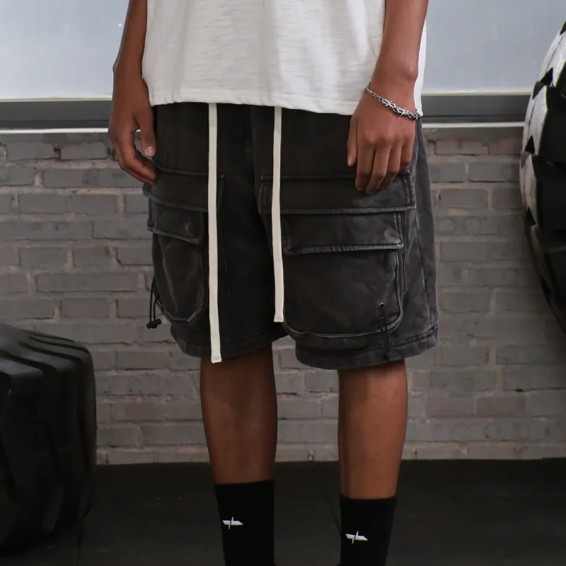 WILDX Cargo Shorts Unisex Washed Black-4