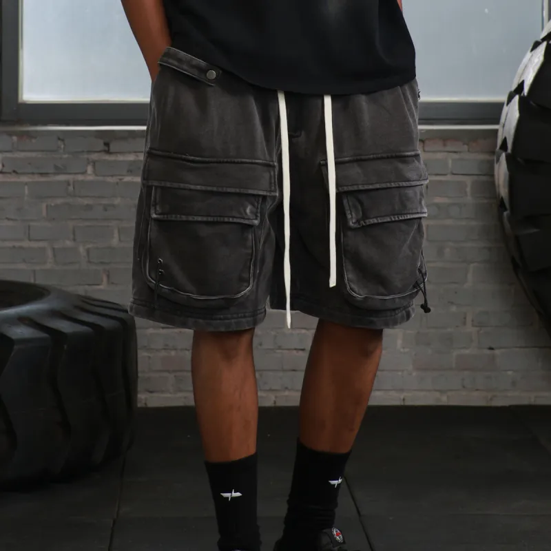 WILDX Cargo Shorts Unisex Washed Black-2