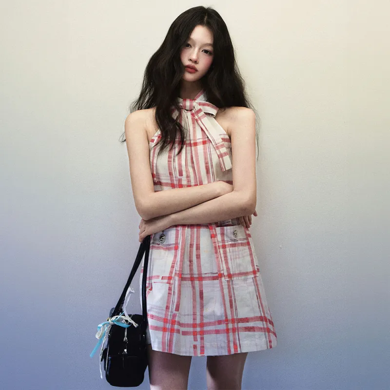 TENNE GIRL Sleeveless Dress Women's Red Plaid-6