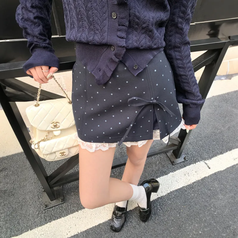 TENNE GIRL Casual Short Skirts Women's Black Polka Dot-3