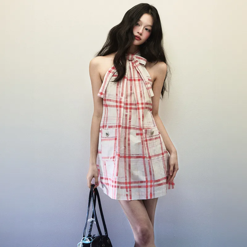 TENNE GIRL Sleeveless Dress Women's Red Plaid-3