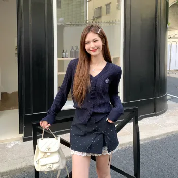 TENNE GIRL Casual Short Skirts Women's Black Polka Dot