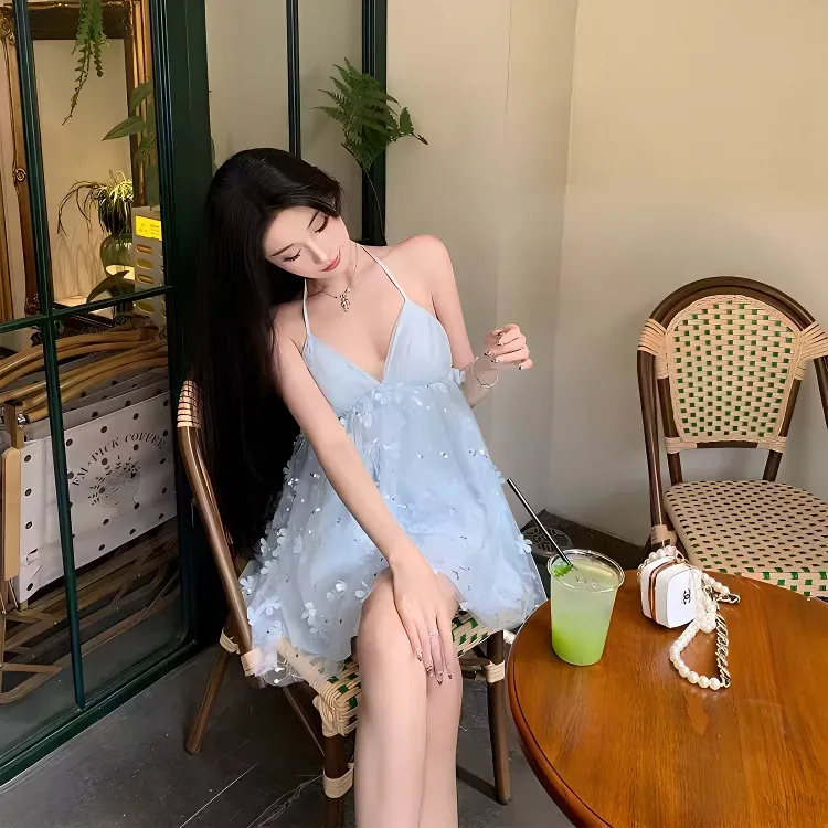TENNE GIRL Slip Dresses Women's Blue-5
