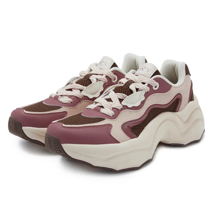 361° Dumpling Anti Slip Wear Resistant Low Top Chunky Sneakers Women's Pink Brown-2