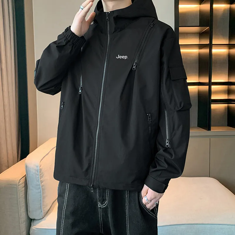Jeep Outdoor Hiking Water Resistant Windproof Wear Resistant Windbreaker Jacket Unisex-4
