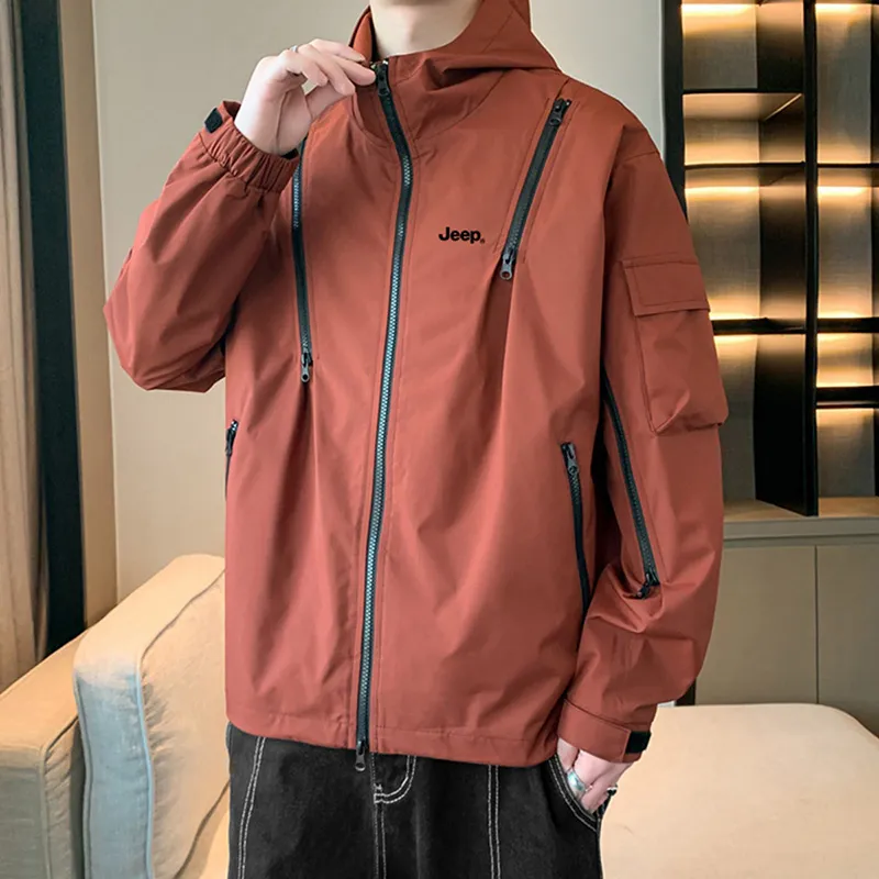 Jeep Outdoor Hiking Water Resistant Windproof Wear Resistant Windbreaker Jacket Unisex-13