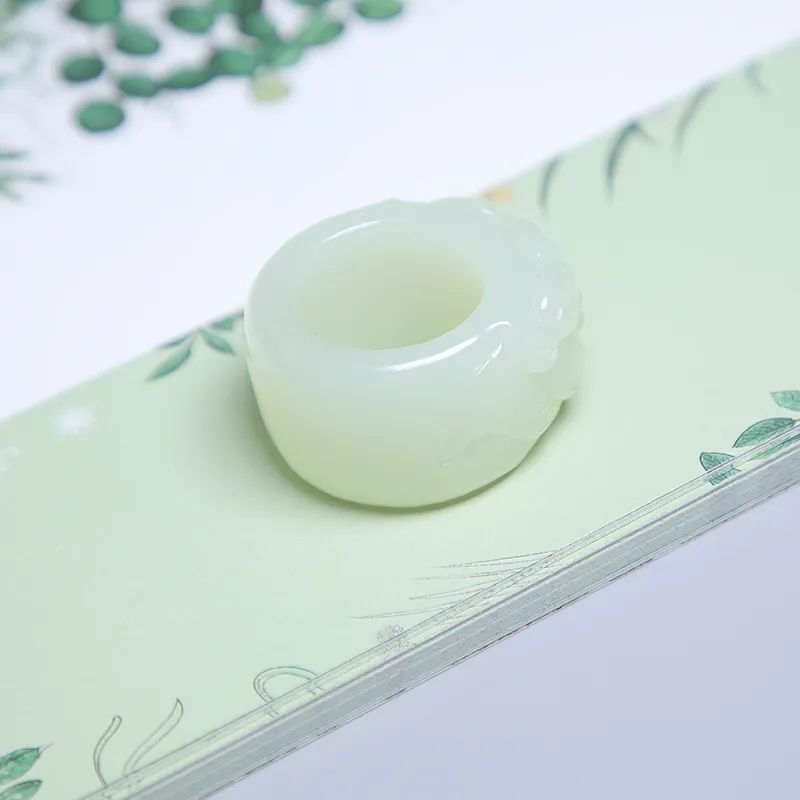 Ingenuity Hetian Jade Rings Pale Greenish White Jade Unisex-5