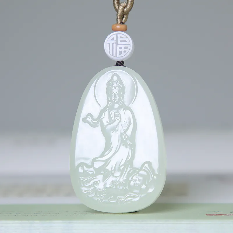 Ingenuity Hetian Jade Necklaces Pale Greenish White Jade Unisex-1