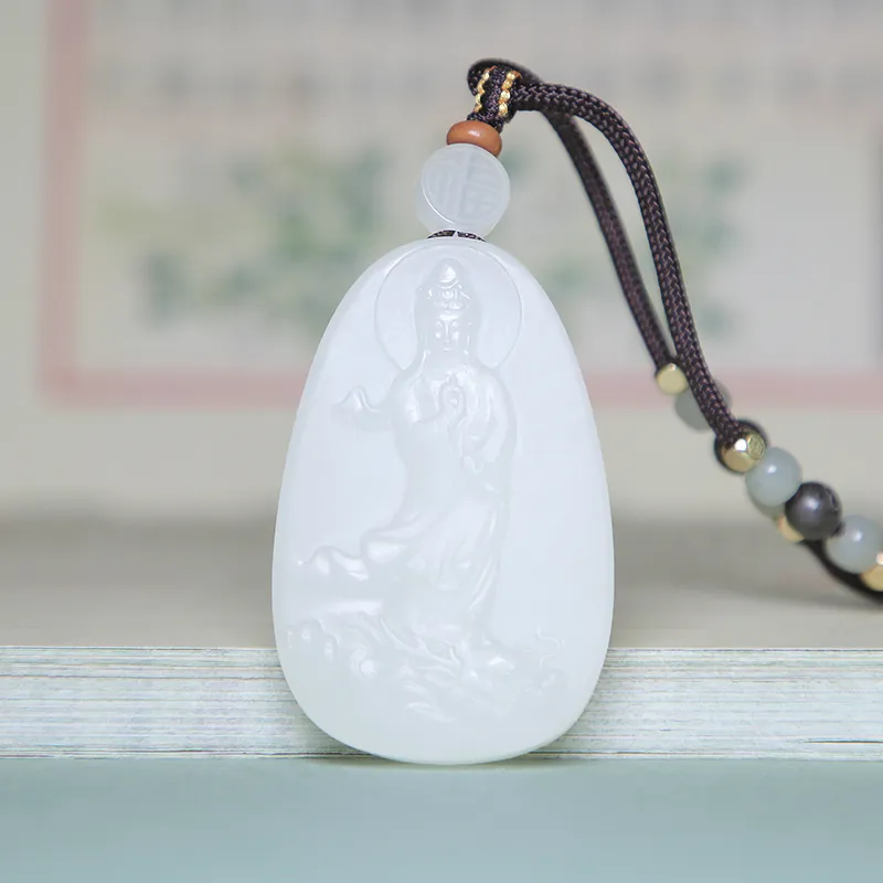 Ingenuity Hetian Jade Necklaces White Jade Men's-3