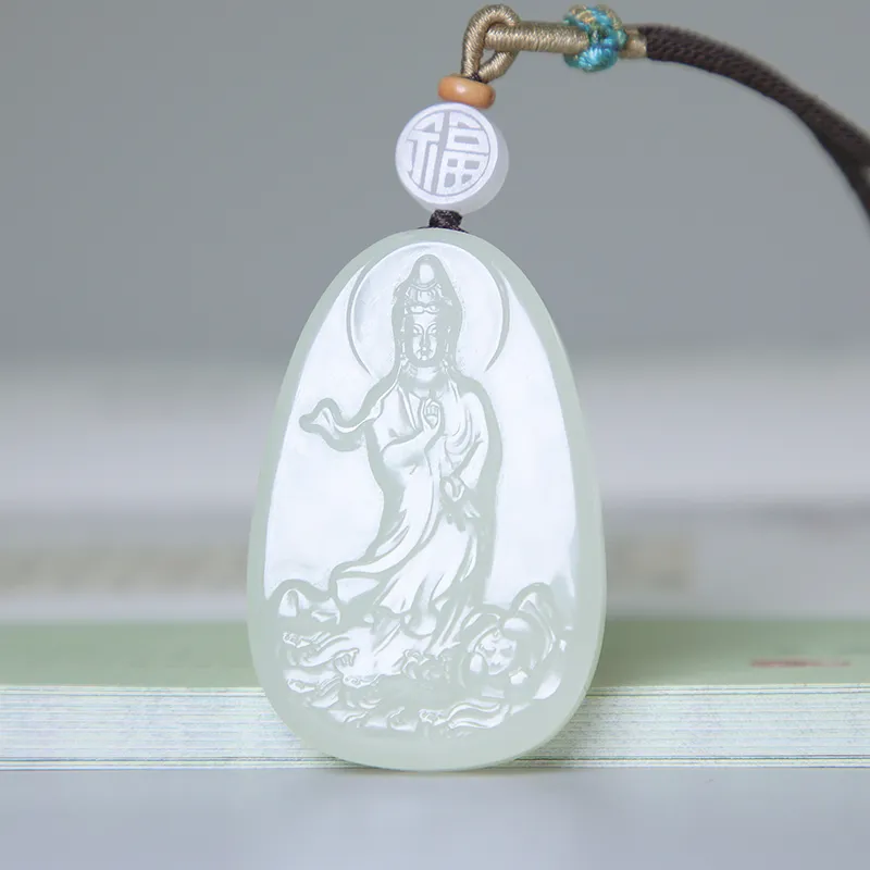 Ingenuity Hetian Jade Necklaces Pale Greenish White Jade Unisex-5