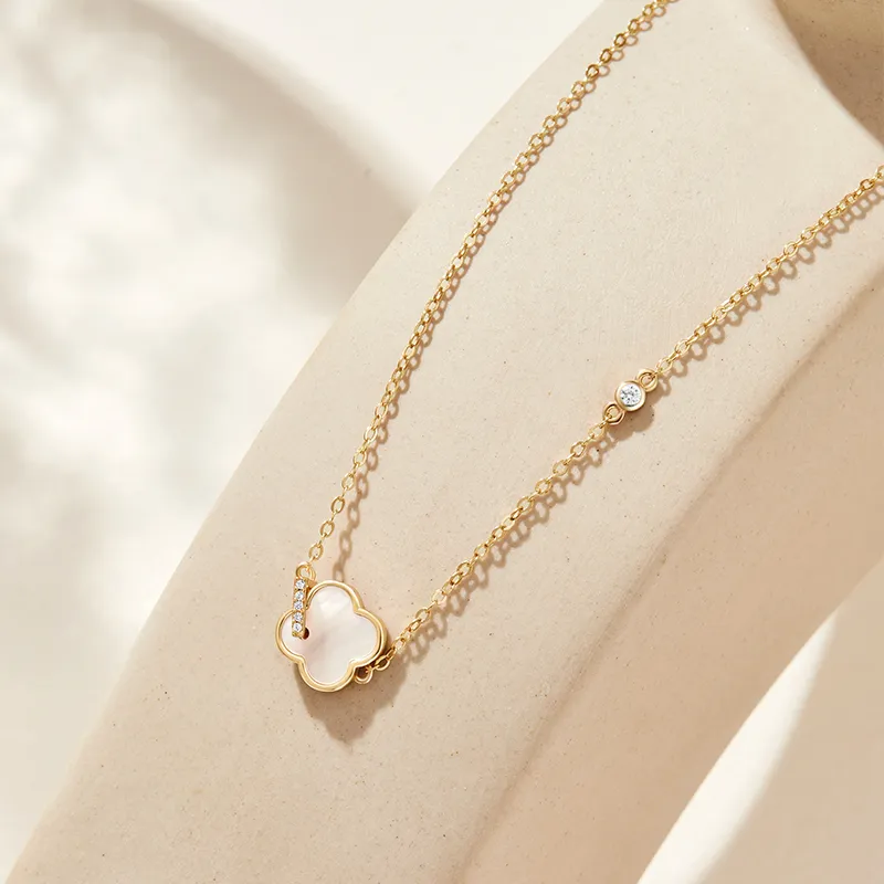 Misongma 925 Sterling Silver Zircon Necklaces Women's White/Yellow-4
