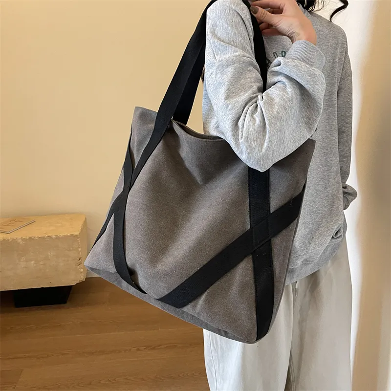 Banyanu Canvas Canvas Bag Handbag Shoulder Bag Regular Unisex White/Black/Khaki/Gray-9