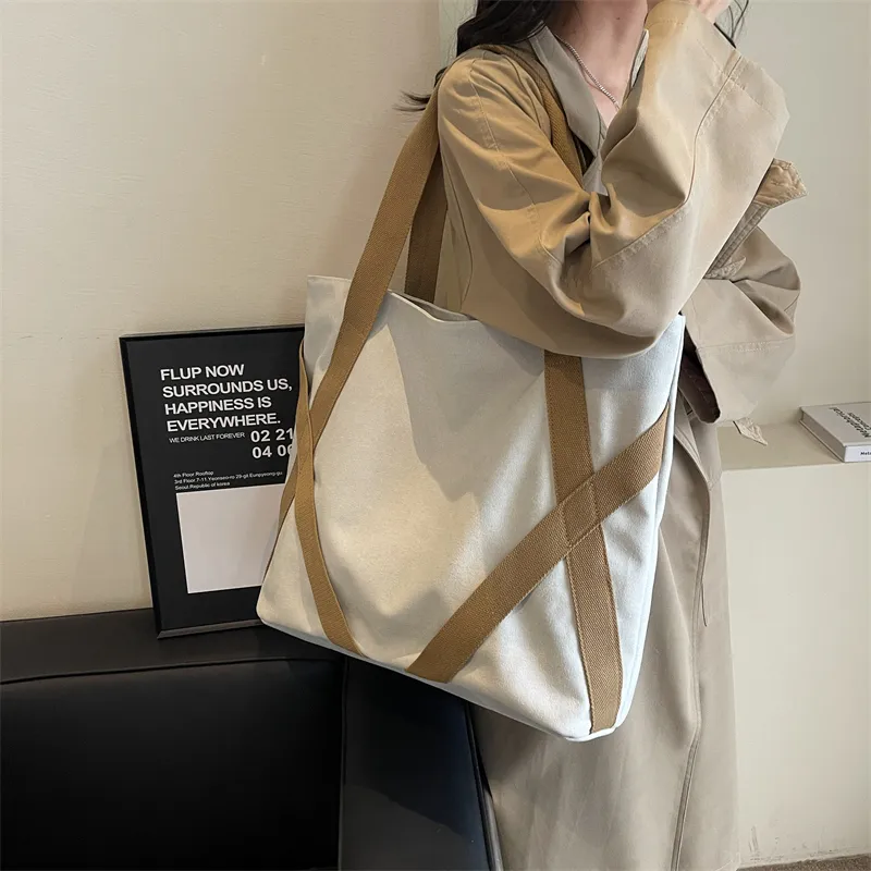 Banyanu Canvas Canvas Bag Handbag Shoulder Bag Regular Unisex White/Black/Khaki/Gray-1
