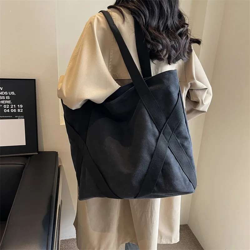 Banyanu Canvas Canvas Bag Handbag Shoulder Bag Regular Unisex White/Black/Khaki/Gray-4