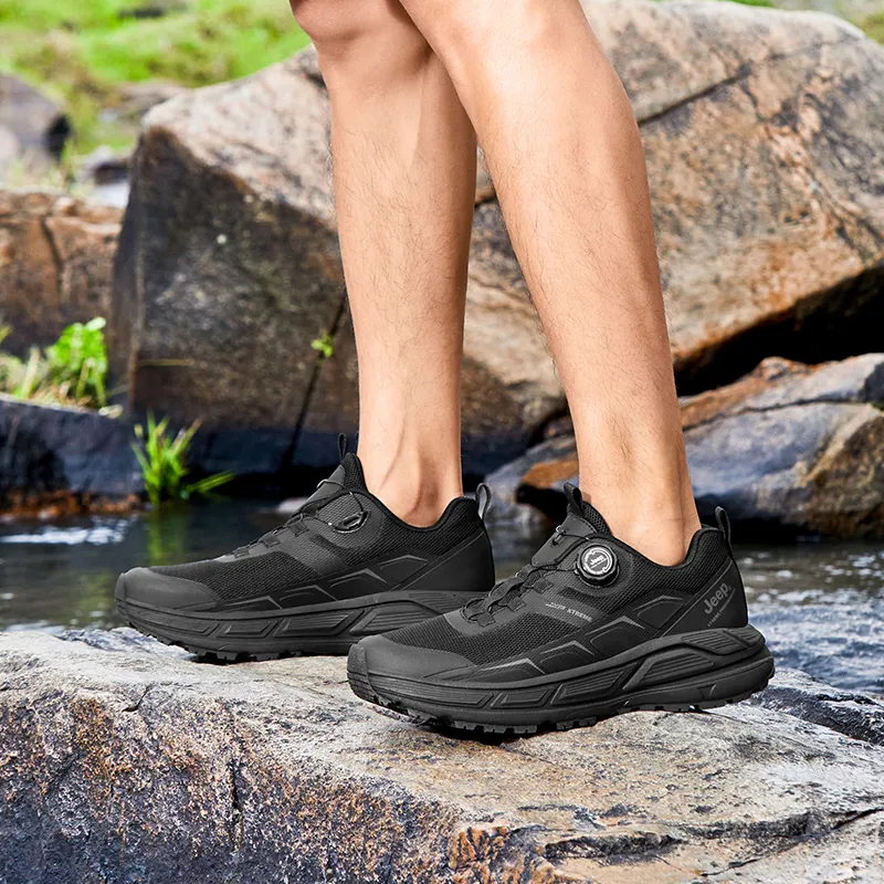 Jeep Cushioning Height Increasing Lightweight Breathable Slip Resistant Casual Training Running Shoes Men's Black-4