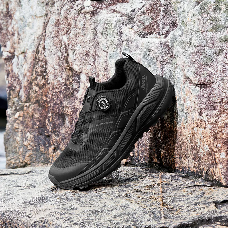 Jeep Cushioning Height Increasing Lightweight Breathable Slip Resistant Casual Training Running Shoes Men's Black-5