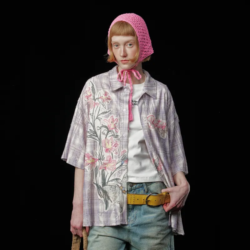 DOH STORE Shirt Unisex Pink Purple Plaid-3
