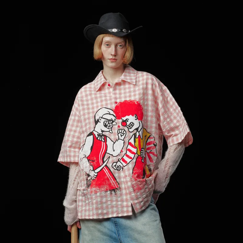 DOH STORE Shirt Unisex Red And White Plaid-4