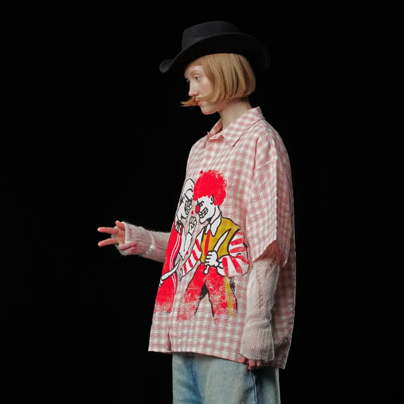 DOH STORE Shirt Unisex Red And White Plaid-2