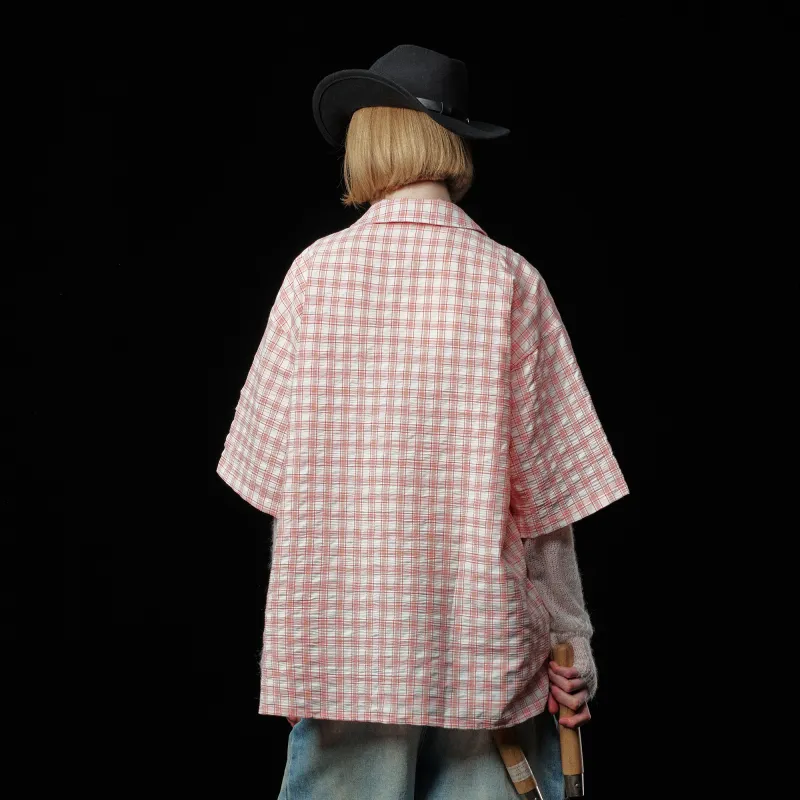 DOH STORE Shirt Unisex Red And White Plaid-5