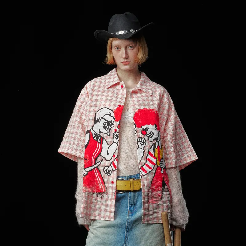 DOH STORE Shirt Unisex Red And White Plaid-3