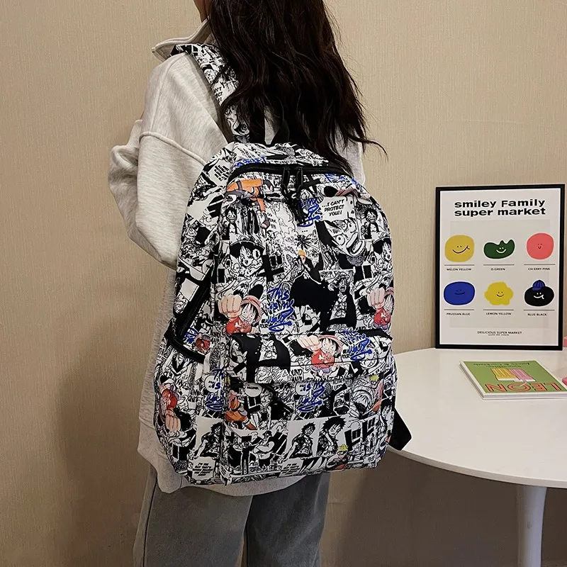 G FAVOR Nylon Backpack Unisex Black White/Blue White-4