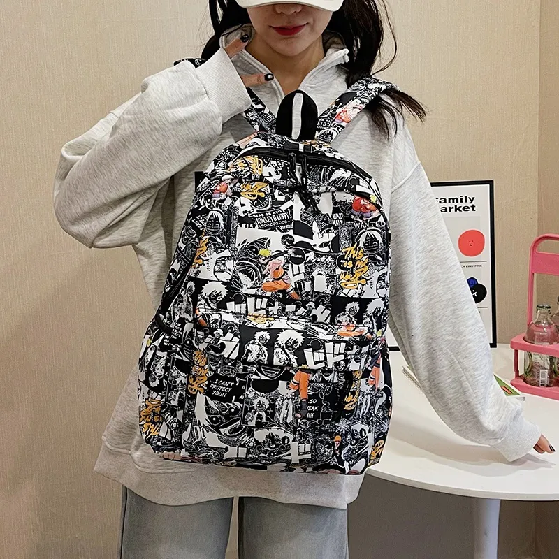 G FAVOR Nylon Backpack Unisex Black White/Blue White-2