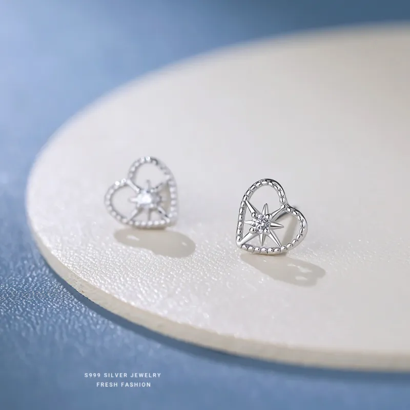 Happy Tide S 999 Fine Silver Stud Earrings Women's-3