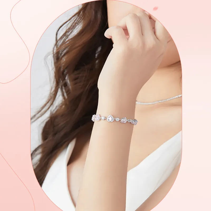 Happy Tide S925 Silver Bracelets Women's Silver+Pink-2