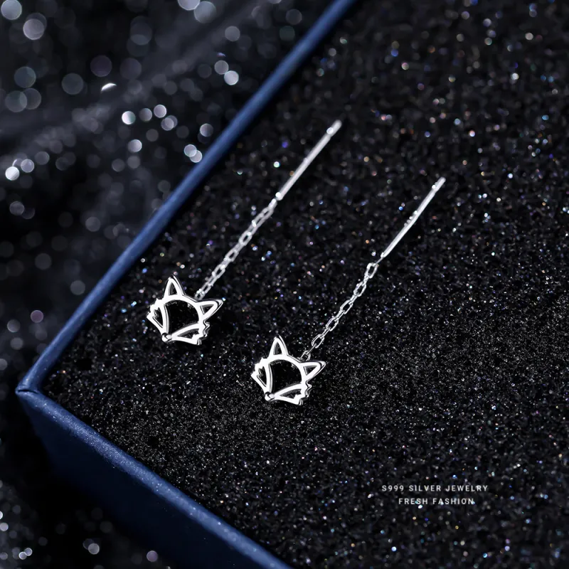 Happy Tide S 999 Fine Silver Drop Earrings Women's-5