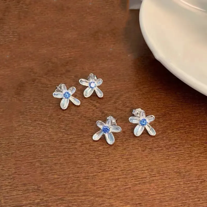 Happy Tide S999 Zircon Stud Earrings Women's-2