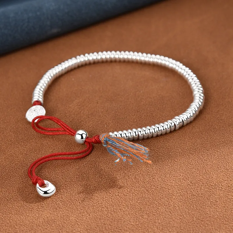 Happy Tide 999 Fine Silver Bracelets Women's Silver+Red-3