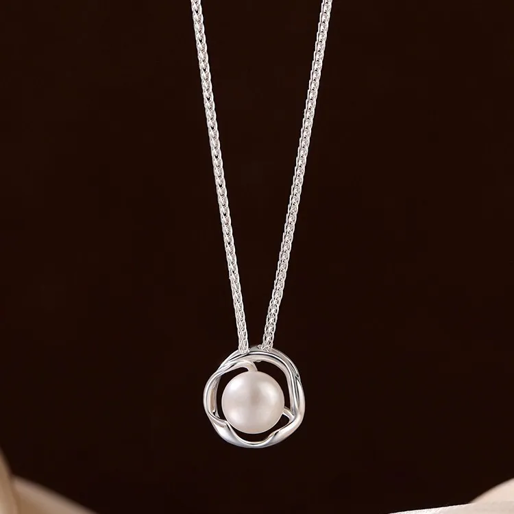 Happy Tide S999 Fine Silver Pearl Necklaces Women's-3