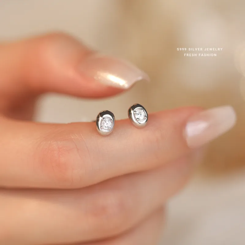 Happy Tide S 999 Fine Silver Stud Earrings Women's-3