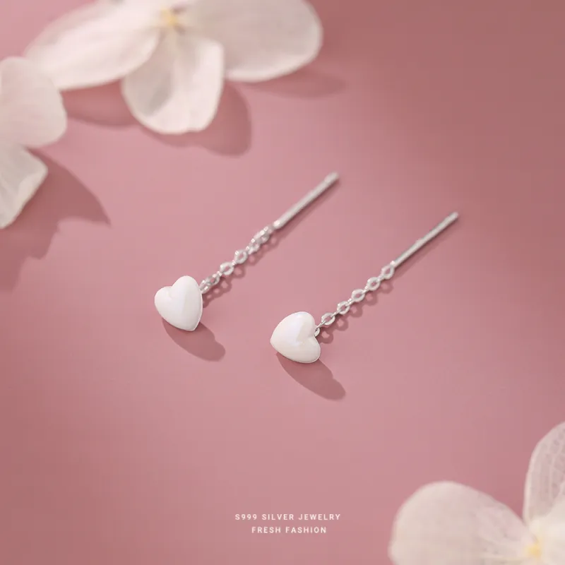 Happy Tide S 999 Fine Silver Drop Earrings Women's-3