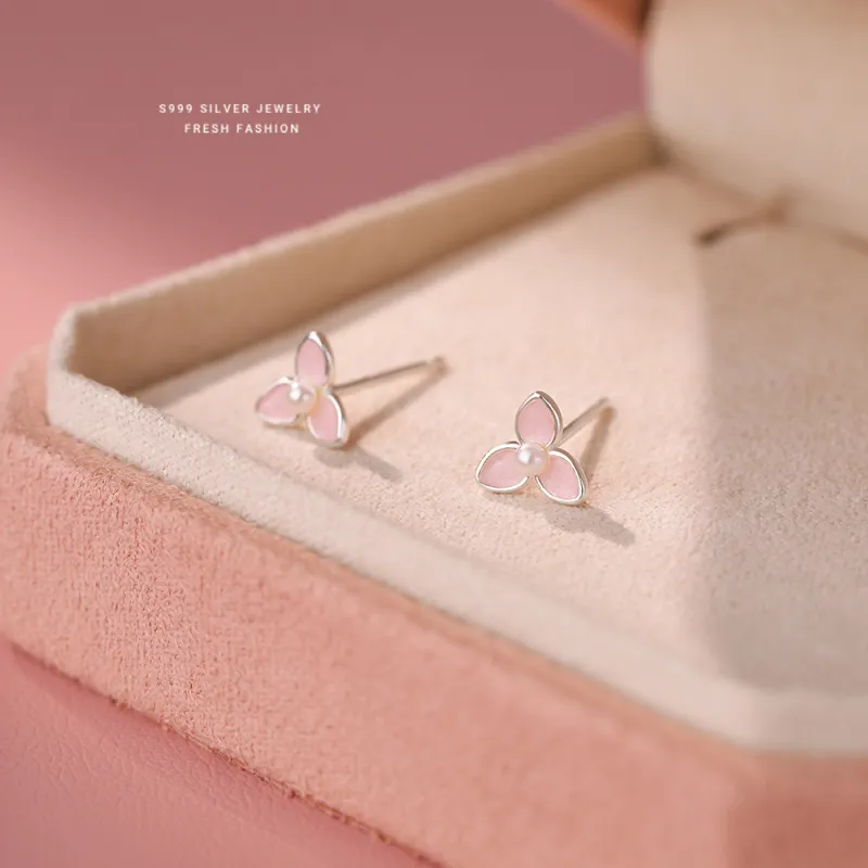 Happy Tide S 999 Fine Silver Stud Earrings Women's-3