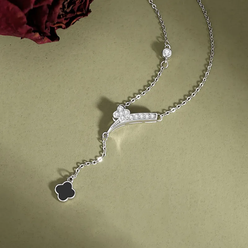 Happy Tide S925 Sterling Silver Necklaces Women's Silver+Black-2
