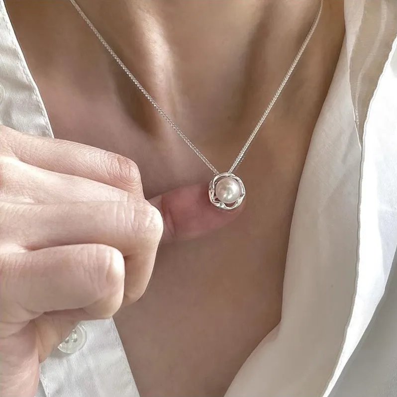 Happy Tide 925 Sterling Silver Freshwater Pearl Collarbone Chain Women's Silver-5