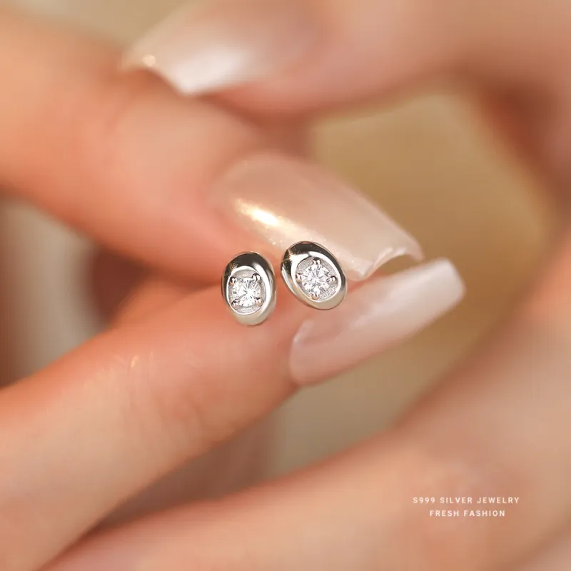 Happy Tide S 999 Fine Silver Stud Earrings Women's-2