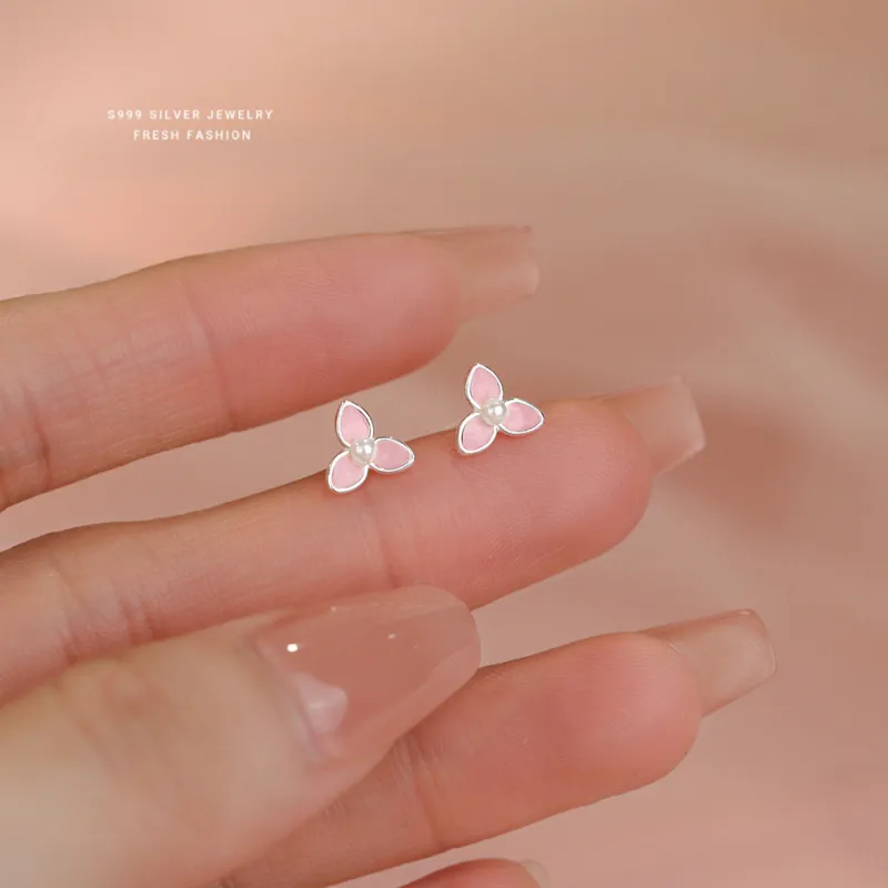 Happy Tide S 999 Fine Silver Stud Earrings Women's-5