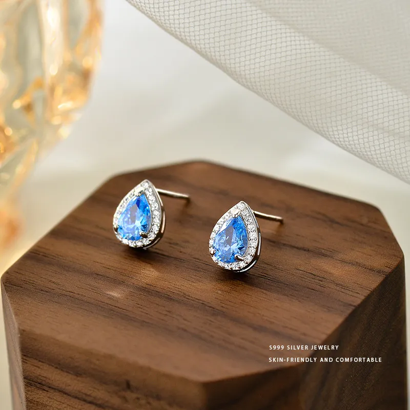 Happy Tide S999 Fine Silver Stud Earrings Women's-3