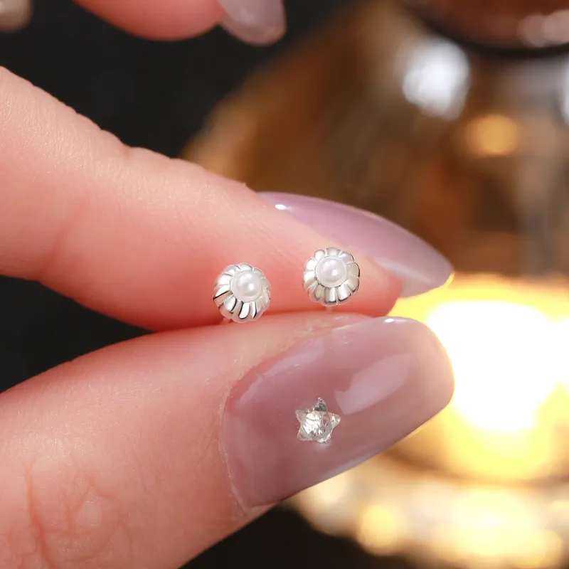 Happy Tide S999 Fine Silver Stud Earrings Women's-2