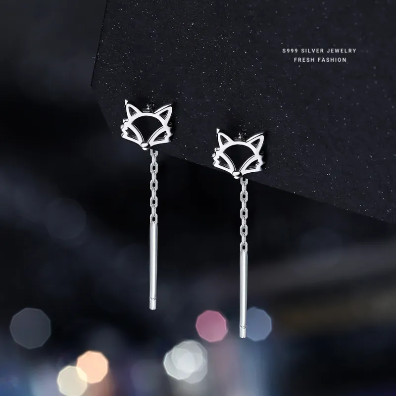 Happy Tide S 999 Fine Silver Drop Earrings Women's-3
