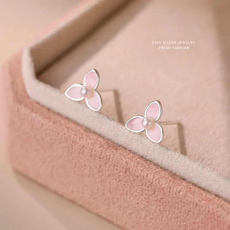 Happy Tide S 999 Fine Silver Stud Earrings Women's-2