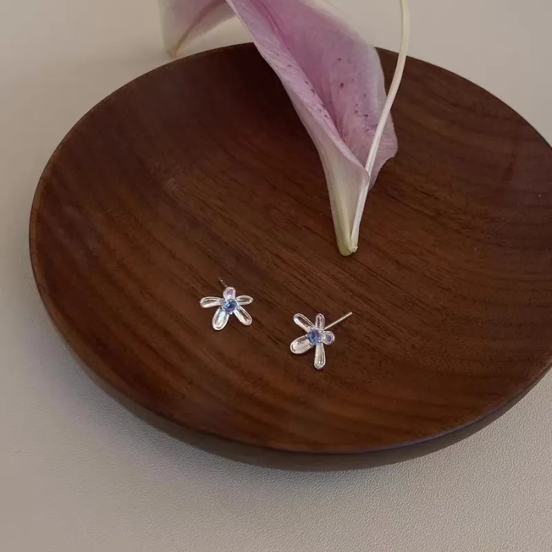 Happy Tide S999 Zircon Stud Earrings Women's-3