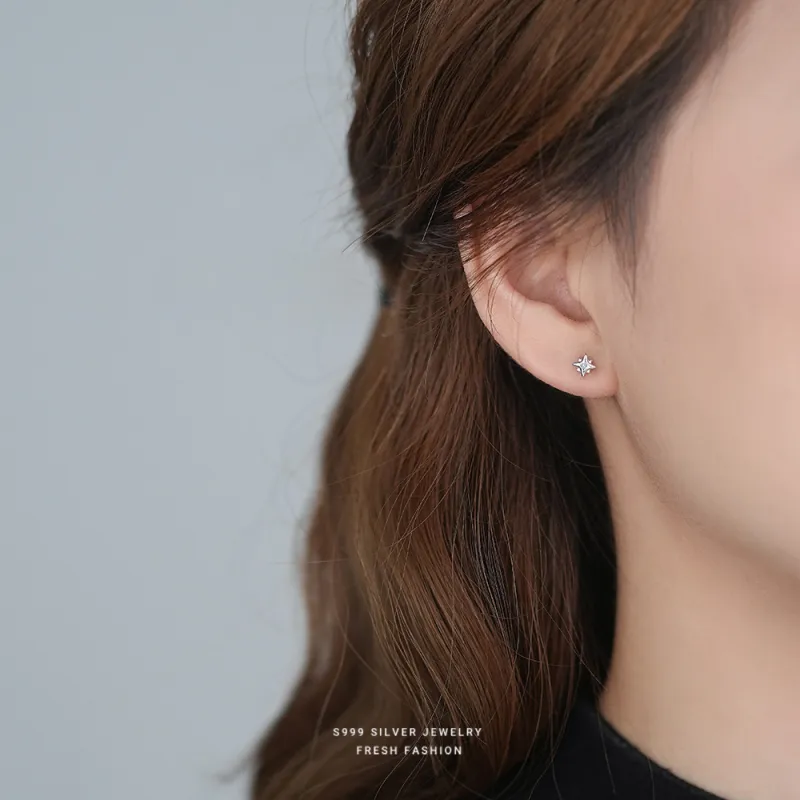Happy Tide S999 Fine Silver Stud Earrings Women's-3